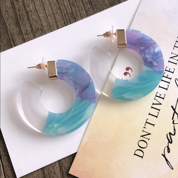 Blue hoop earrings - Picture 3 of 4